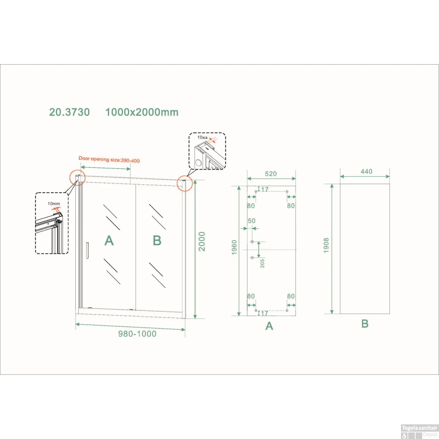 Schuifdeur Boss & Wessing Vidrios Douchedeur 100x200 Cm 8 Mm NANO Mat Zwart - Afbeelding 2