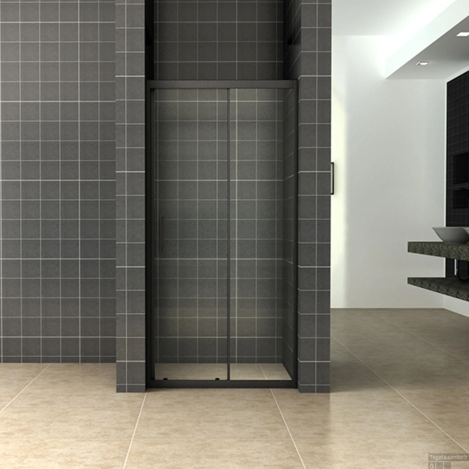 Schuifdeur Wiesbaden Skyline Douchedeur 130x200 Cm 8 Mm NANO Coating Mat Zwart 1 Schuifdeur Wiesbaden Skyline Douchedeur 130x200 Cm 8 Mm NANO Coating Mat Zwart