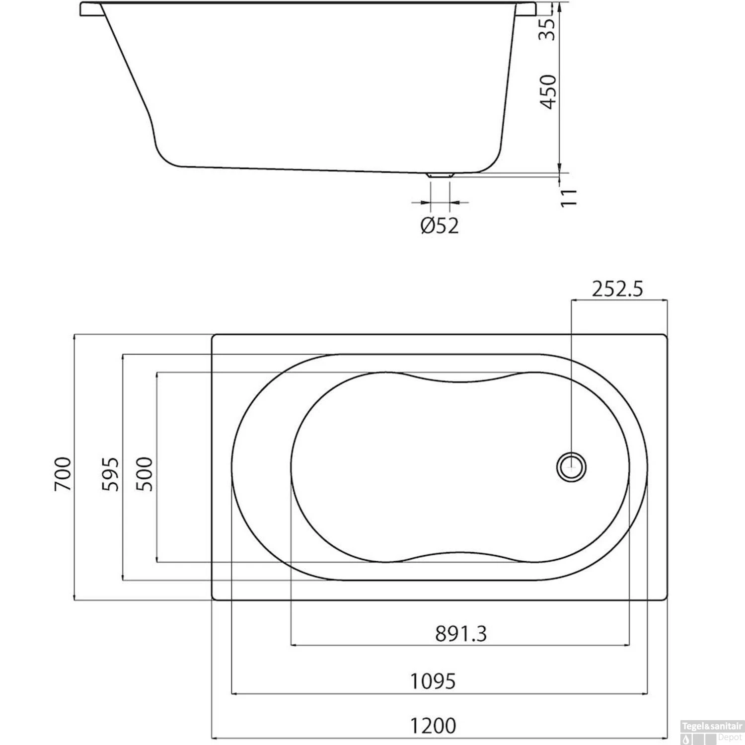 Sealskin Ligbad Optimo Minibad 120x70 Cm Wit 2 Sealskin Ligbad Optimo Minibad 120x70 Cm Wit - Afbeelding 2