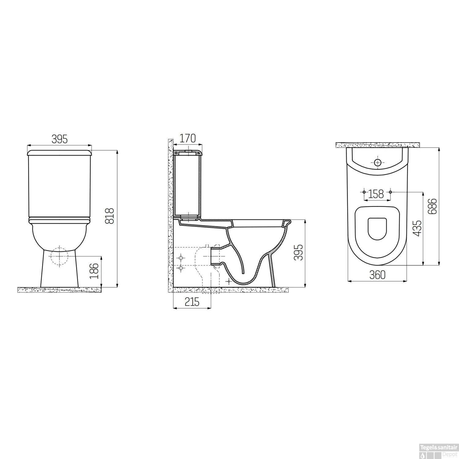 Toiletpot Staand Boss & Wessing Selin Onder En Muur Aansluiting Wit - Afbeelding 2