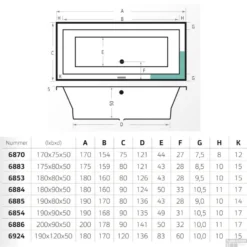 Ligbad Xenz Society Ebony 175x80x50 Cm Mat Zwart -Baden Luxe Verkoop society technische tekening 4