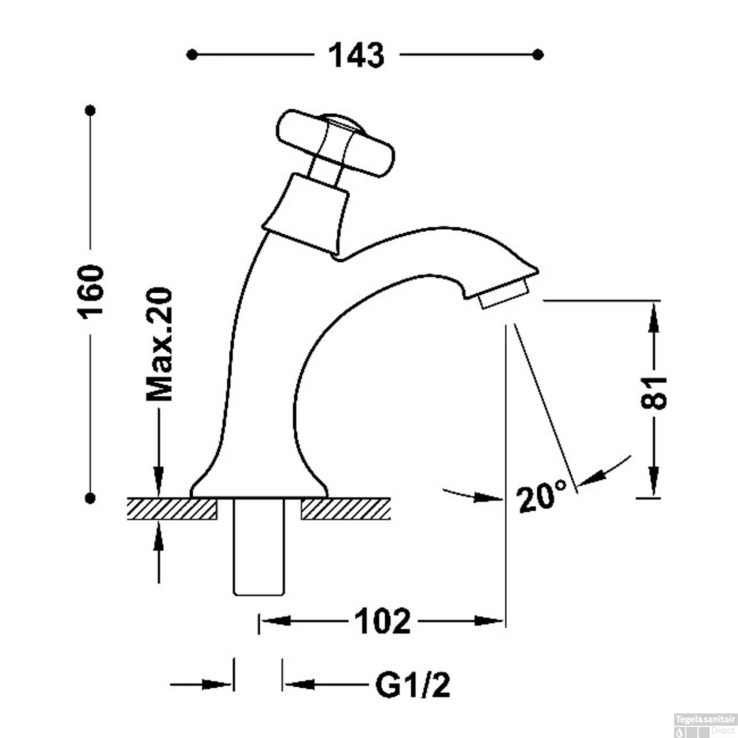 Specificaties Wastafelkraan Tres Clasic 1 Waterleiding Of Voormengsysteem Goud - Afbeelding 2