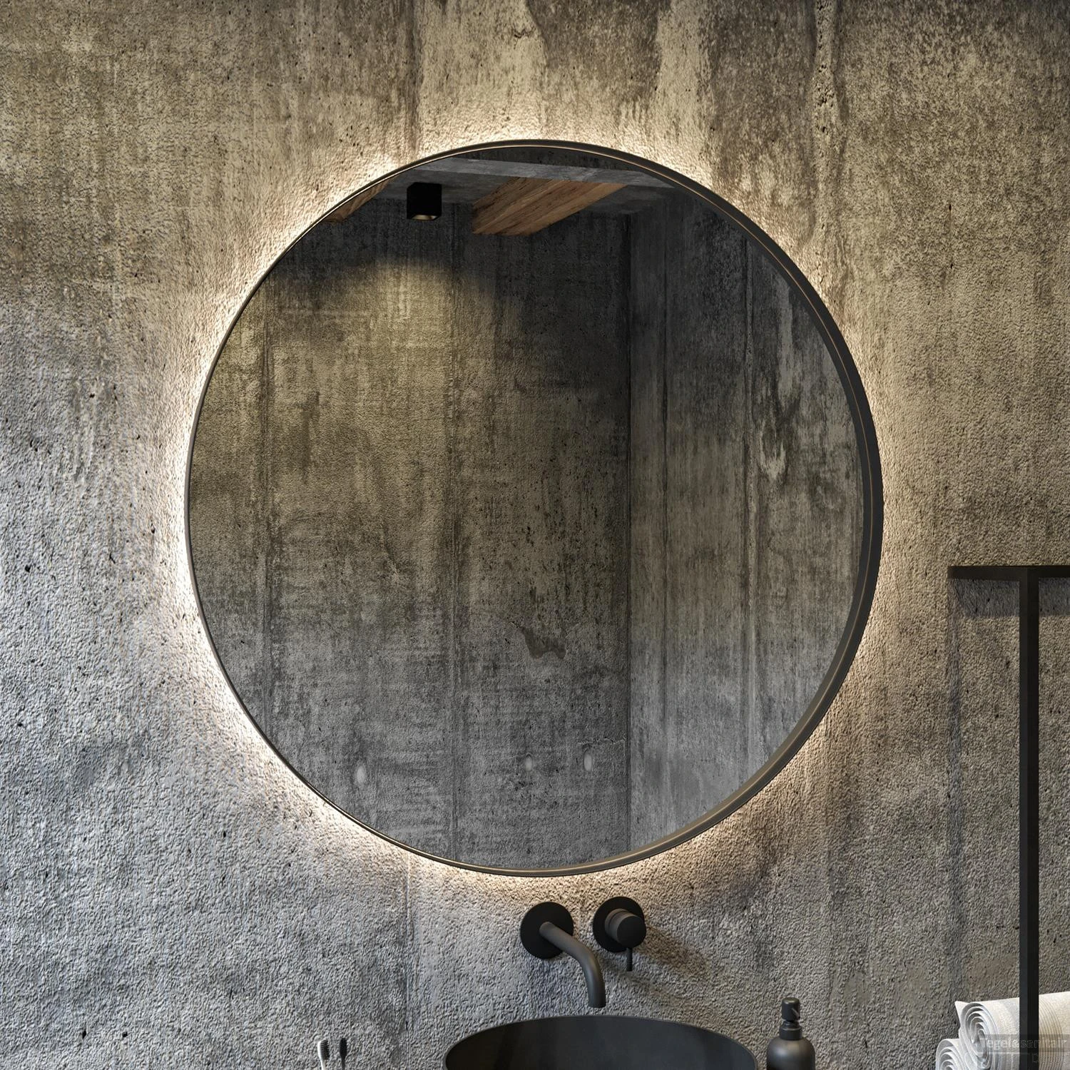 Spiegel Boss & Wessing Star Rond Met LED 100 Cm Mat Zwart