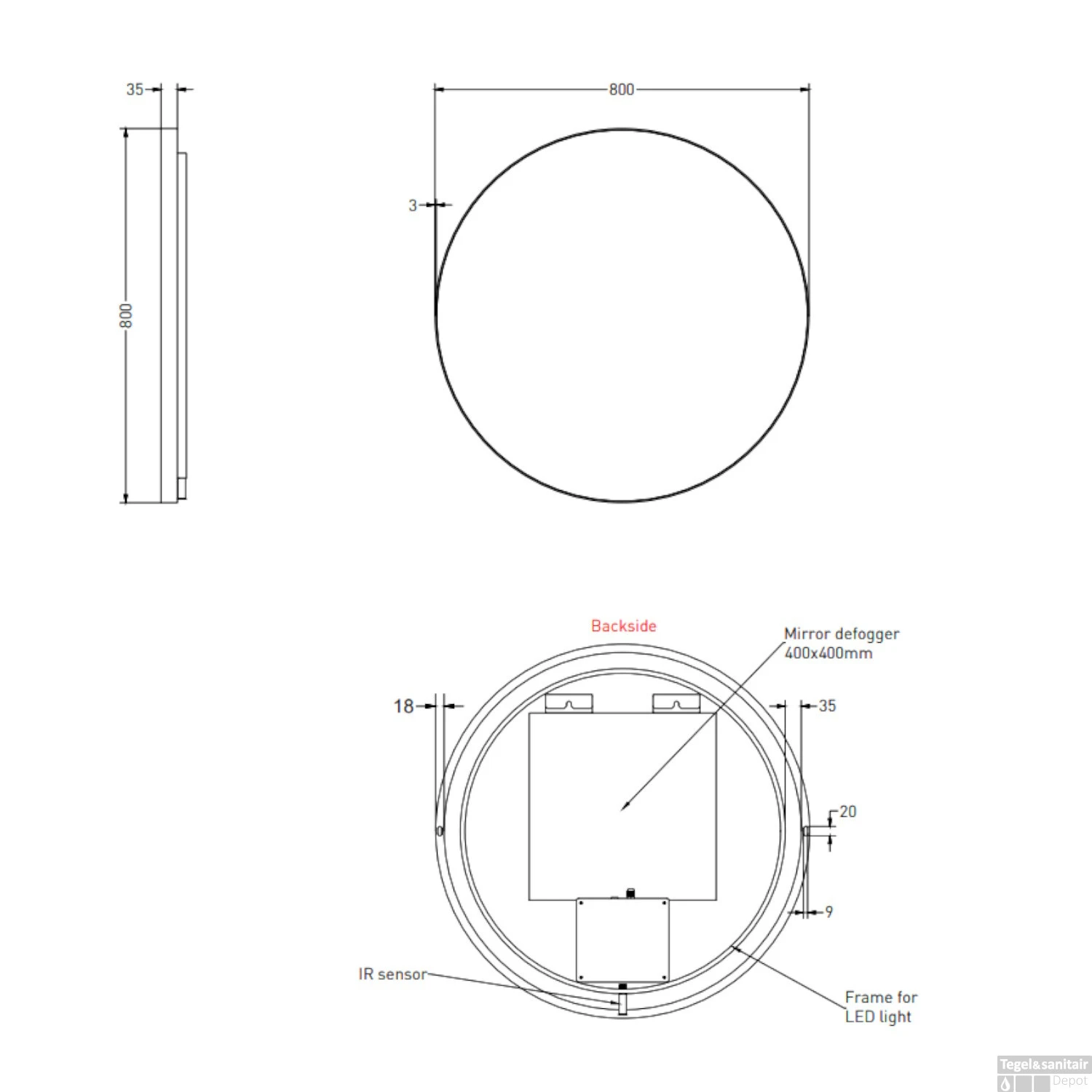 Spiegel Ink SP17 Rond Colour Changing LED Rondom 80 X 4 X 80 Cm Dimbaar In Aluminium Kader Mat Goud - Afbeelding 2