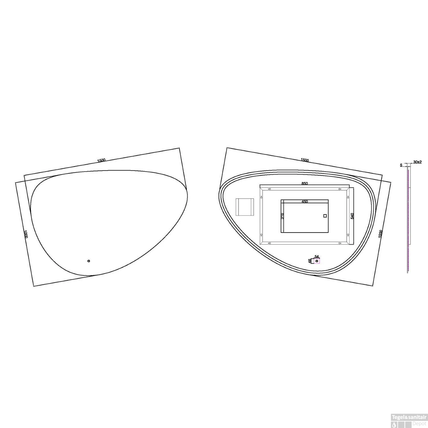 Spiegel Wiesbaden Uovo Organisch Dimbaar LED Verlichting Condensvrij 150 Cm - Afbeelding 2