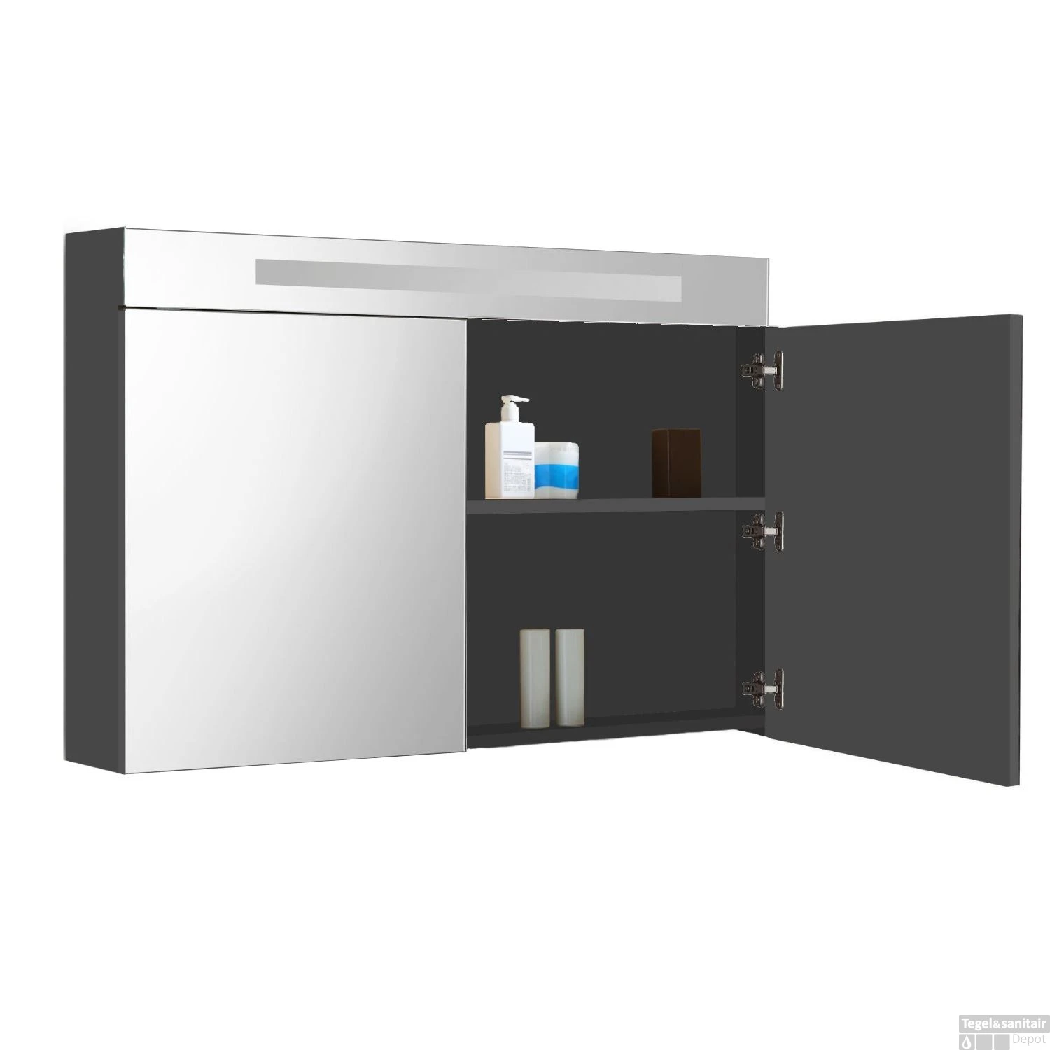 Spiegelkast Met Verlichting & Wcd 80 Cm Antraciet 2 Spiegelkast Met Verlichting & Wcd 80 Cm Antraciet - Afbeelding 2