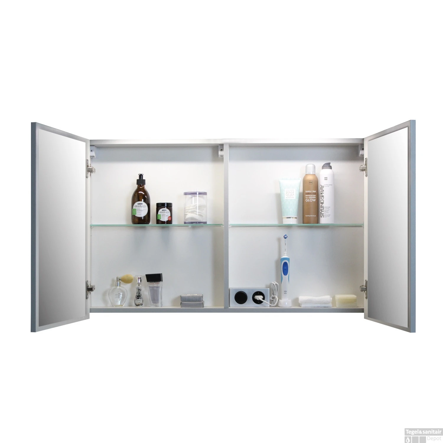 Spiegelkast BWS Salt 2 Deuren 100x60 Cm Incl. Planchetten Ice White - Afbeelding 2