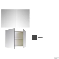 Spiegelkast Sanicare Qlassics 100 Cm 2 Deuren Antraciet -Baden Luxe Verkoop spiegelkast sanicare qlassics 100 cm 2 deuren antraciet detail2