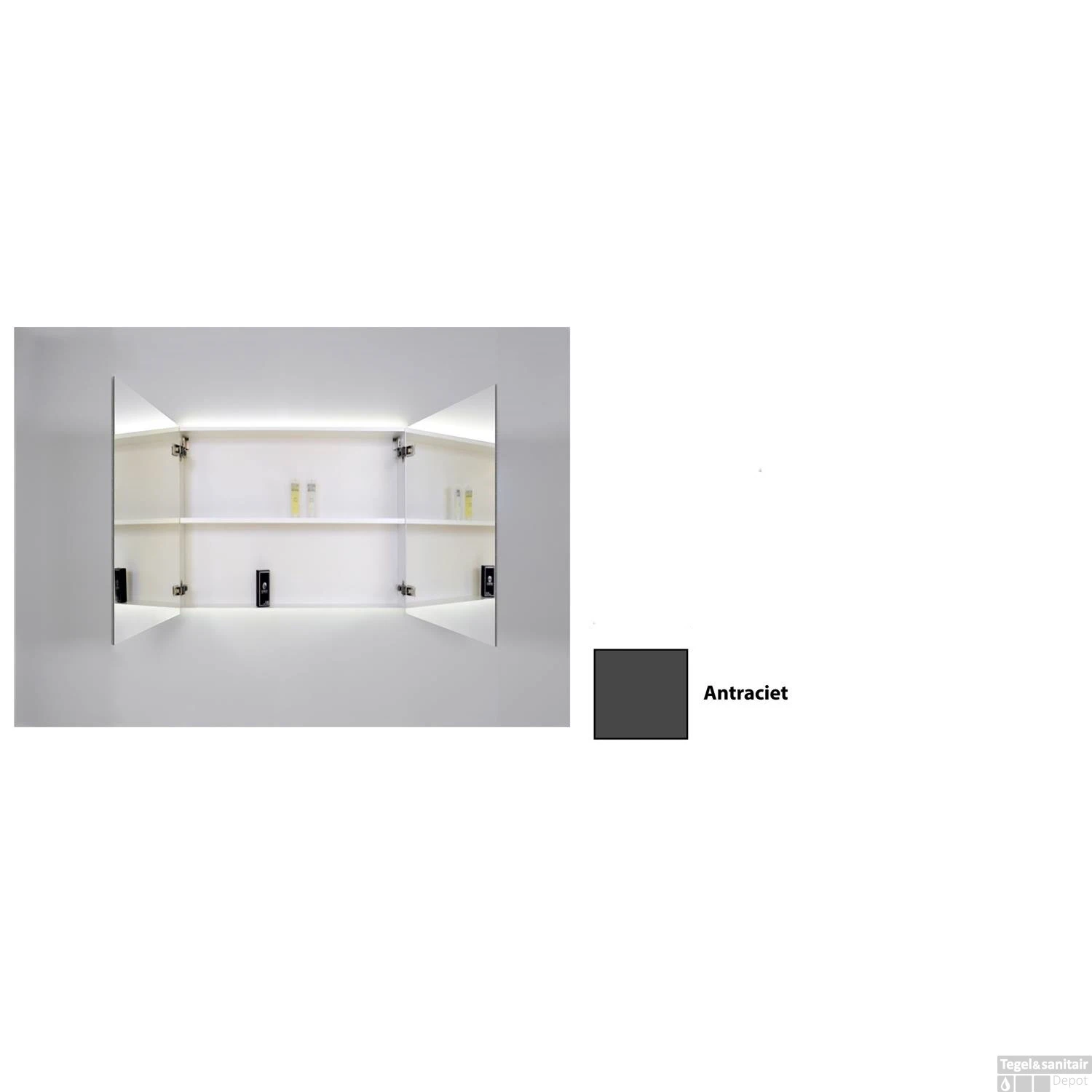 Spiegelkast Sanicare Qlassics Ambiance 70 Cm 2 Deuren Antraciet 4 Spiegelkast Sanicare Qlassics Ambiance 70 Cm 2 Deuren Antraciet - Afbeelding 4