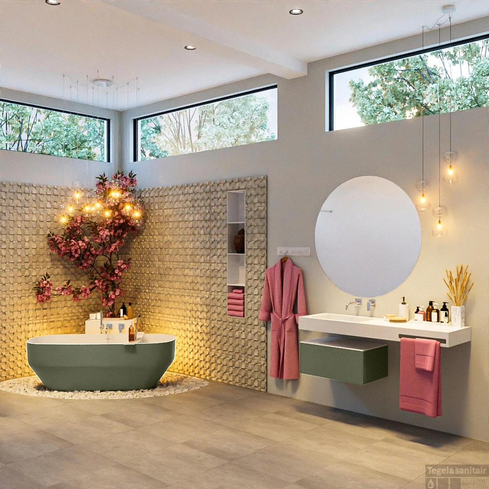 STONE Vrijstaand Bad 170x75cm Kleur Army / Talc 2 STONE Vrijstaand Bad 170x75cm Kleur Army / Talc - Afbeelding 2