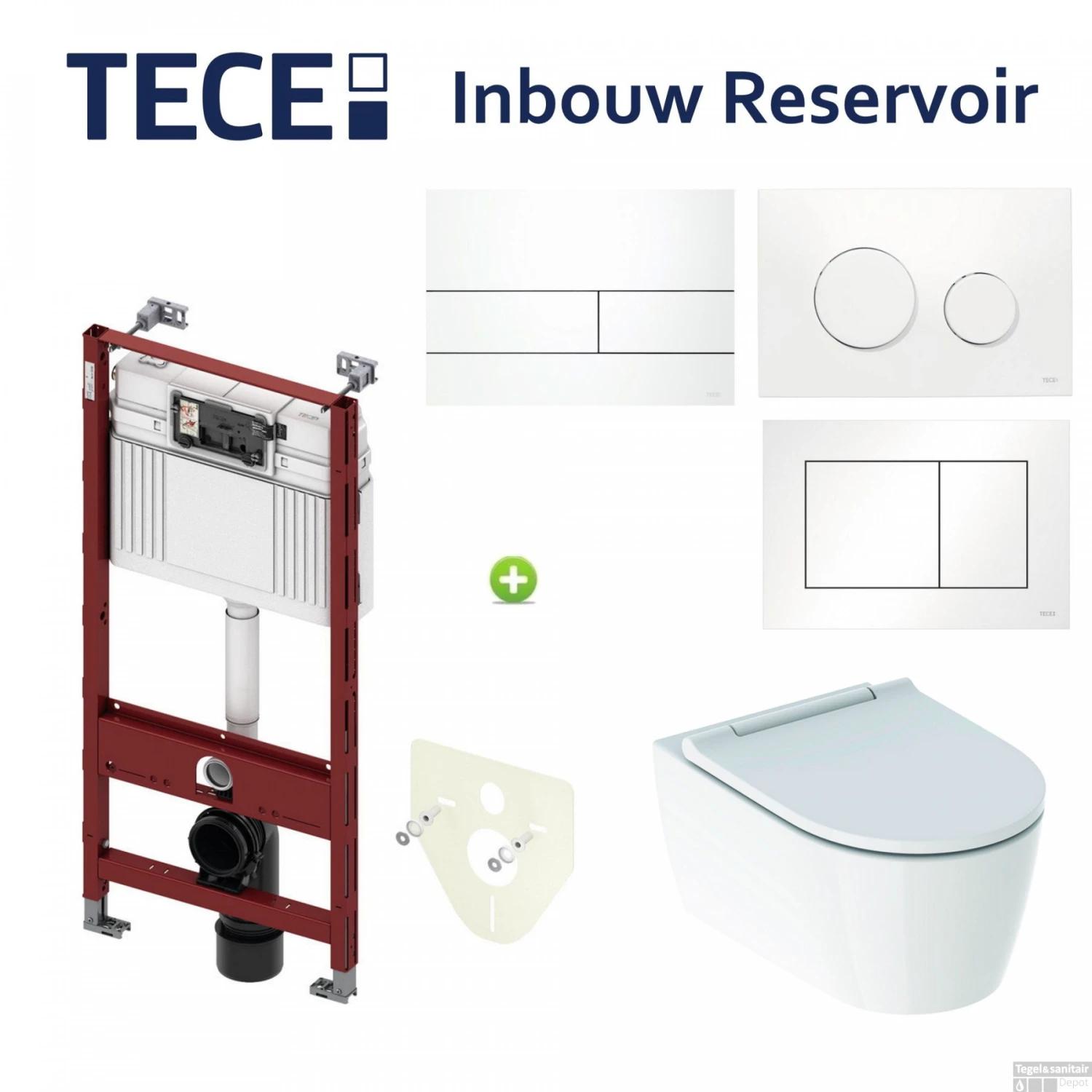 TECE Profile Inbouwreservoir Toiletset Geberit ONE Rimless Diepspoel Turboflush Wit Met Drukplaat