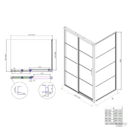 Douchecabine Boss & Wessing Frame Met Schuifdeur En Vaste Wand Links Helder Glas 120x200 Cm Mat Zwart -Baden Luxe Verkoop tech 120l