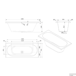 Whirlpool Boss & Wessing Urby Silent 1 170x75cm Enkel Systeem -Baden Luxe Verkoop technische tekening urby 170x75 tech