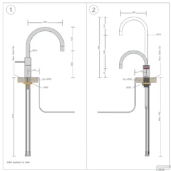 Quooker Cube Nordic Round Twintaps Chroom Met Combi Boiler -Baden Luxe Verkoop technische tekening nordic round 7 2