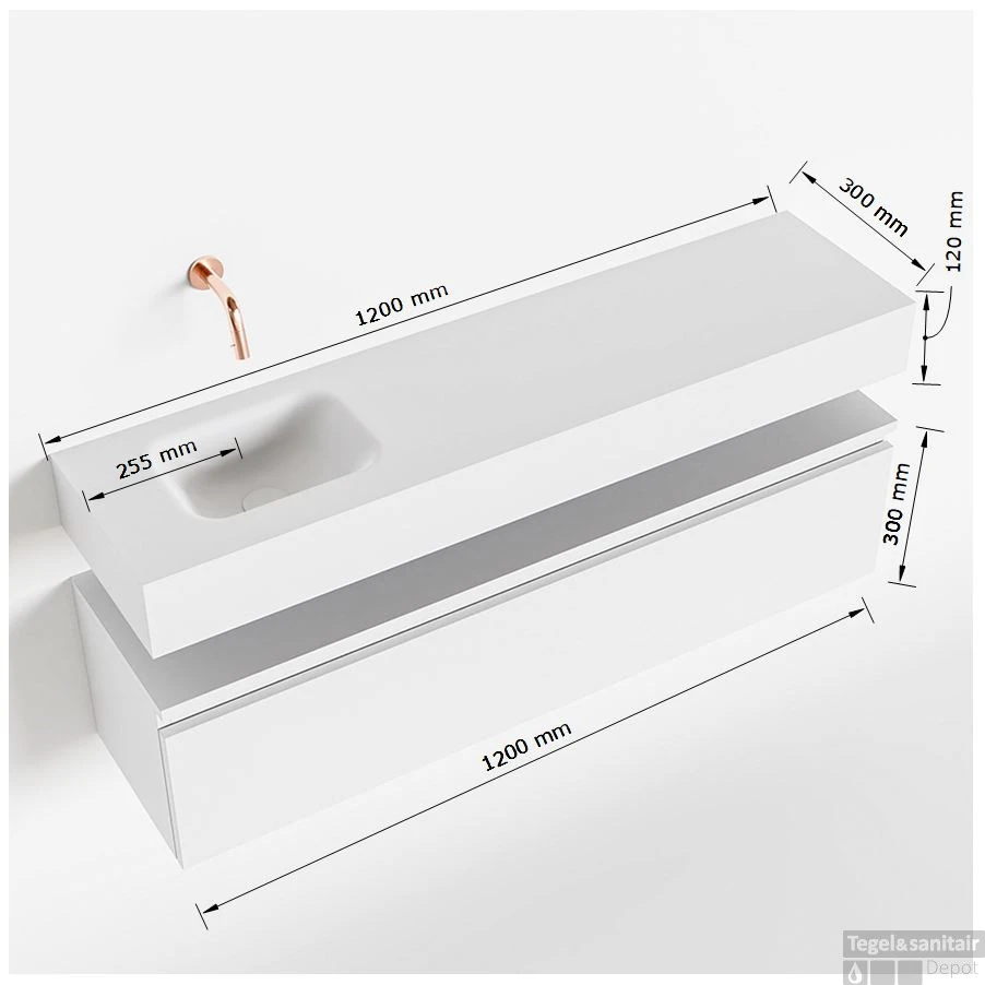 MONDIAZ ANDOR 120cm Toiletmeubel Ocher. LEX 120cm Wastafel Talc Links 1 Kraangat 5 MONDIAZ ANDOR 120cm Toiletmeubel Ocher. LEX 120cm Wastafel Talc Links 1 Kraangat - Afbeelding 5