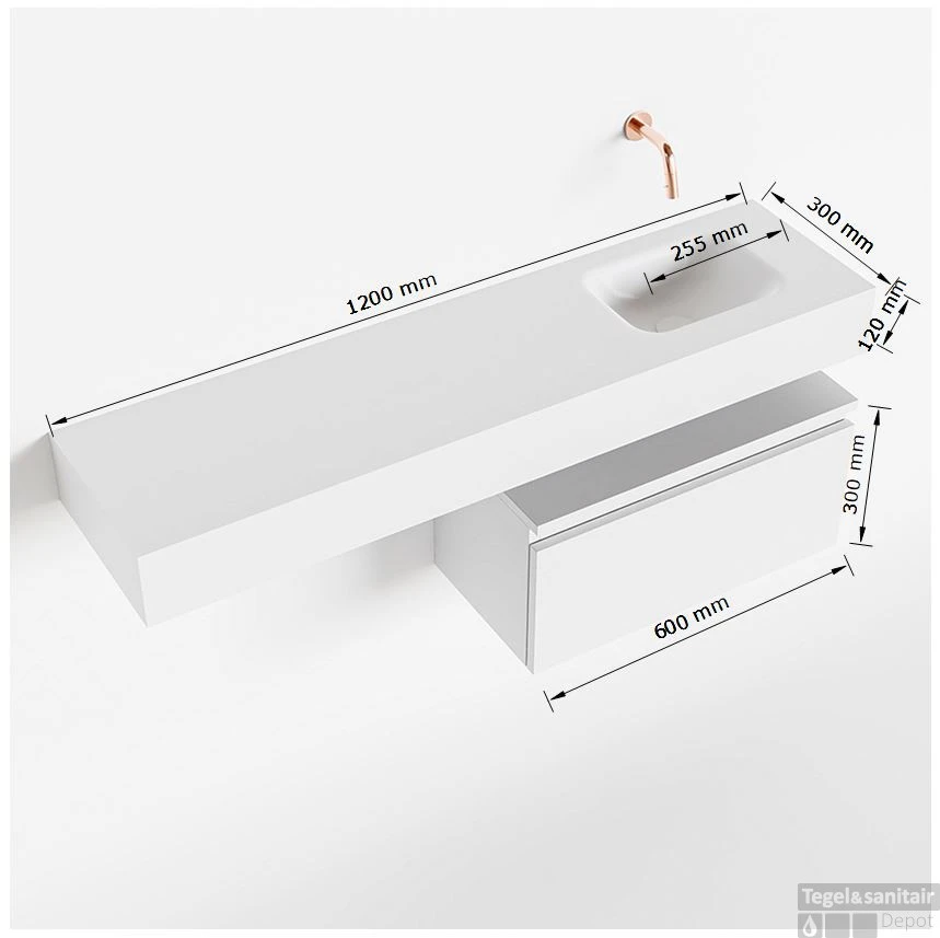 MONDIAZ ANDOR 60cm Toiletmeubel Light Brown Grey. LEX 120cm Wastafel Urban Rechts 1 Kraangat 5 MONDIAZ ANDOR 60cm Toiletmeubel Light Brown Grey. LEX 120cm Wastafel Urban Rechts 1 Kraangat - Afbeelding 5