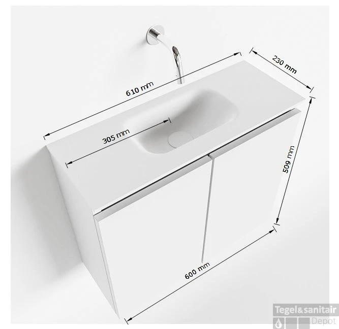 MONDIAZ TURE 60cm Toiletmeubel Talc. EDEN Wastafel Urban Midden Geen Kraangat 5 MONDIAZ TURE 60cm Toiletmeubel Talc. EDEN Wastafel Urban Midden Geen Kraangat - Afbeelding 5