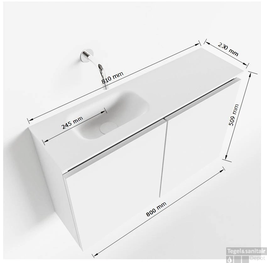 MONDIAZ TURE 80cm Toiletmeubel Washed Oak. EDEN Wastafel Talc Links 1 Kraangat 5 MONDIAZ TURE 80cm Toiletmeubel Washed Oak. EDEN Wastafel Talc Links 1 Kraangat - Afbeelding 5