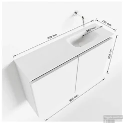 MONDIAZ TURE 80cm Toiletmeubel Washed Oak. EDEN Wastafel Talc Rechts 1 Kraangat -Baden Luxe Verkoop tekening ture 80 cm rechts 3182512613700