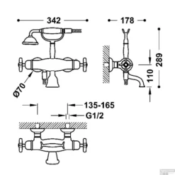 Tres Clasic Thermostaat Bad/douche 03217609LV -Baden Luxe Verkoop thermostaat baddouche tres clasic incl handdouche op houder verouderd messing tech