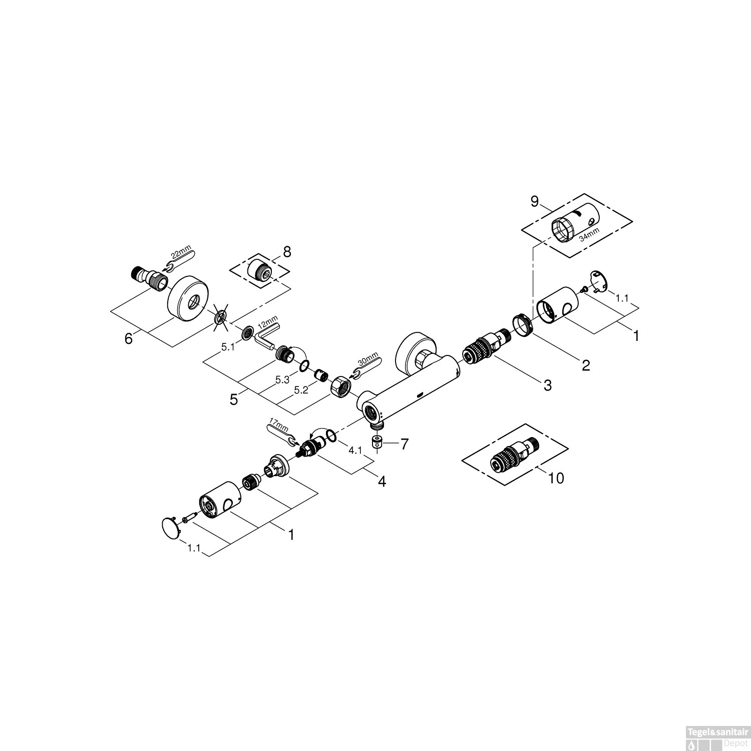 Thermostaatkraan Grohe Grohtherm 1000 Cosmopolitan M Opbouw Douchekraan Supersteel - Afbeelding 3