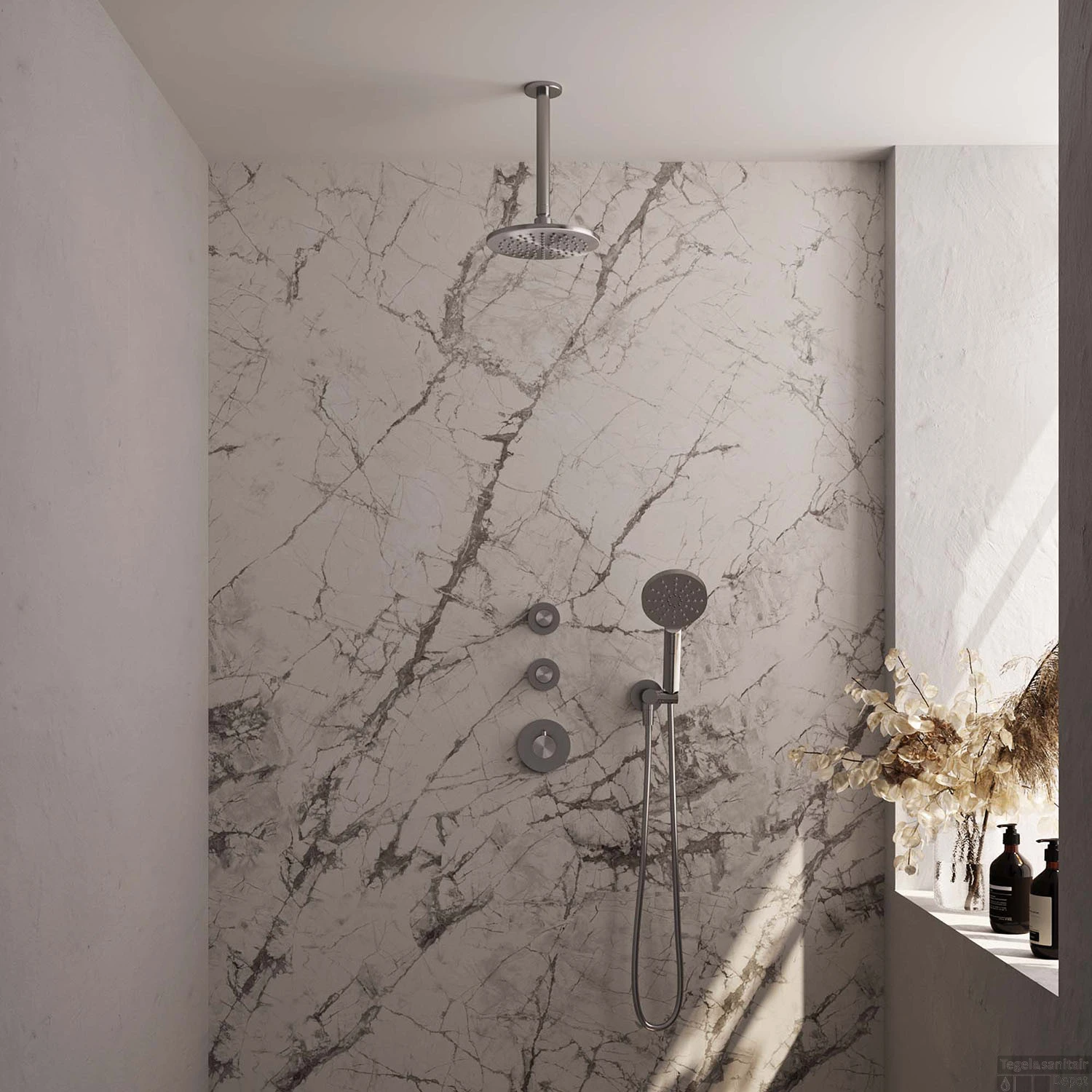 Thermostatisch Inbouwdoucheset Brauer Brushed 20cm Hoofddouche Plafondarm 3 Standen Handdouche Geborsteld RVS 1 Thermostatisch Inbouwdoucheset Brauer Brushed 20cm Hoofddouche Plafondarm 3 Standen Handdouche Geborsteld RVS