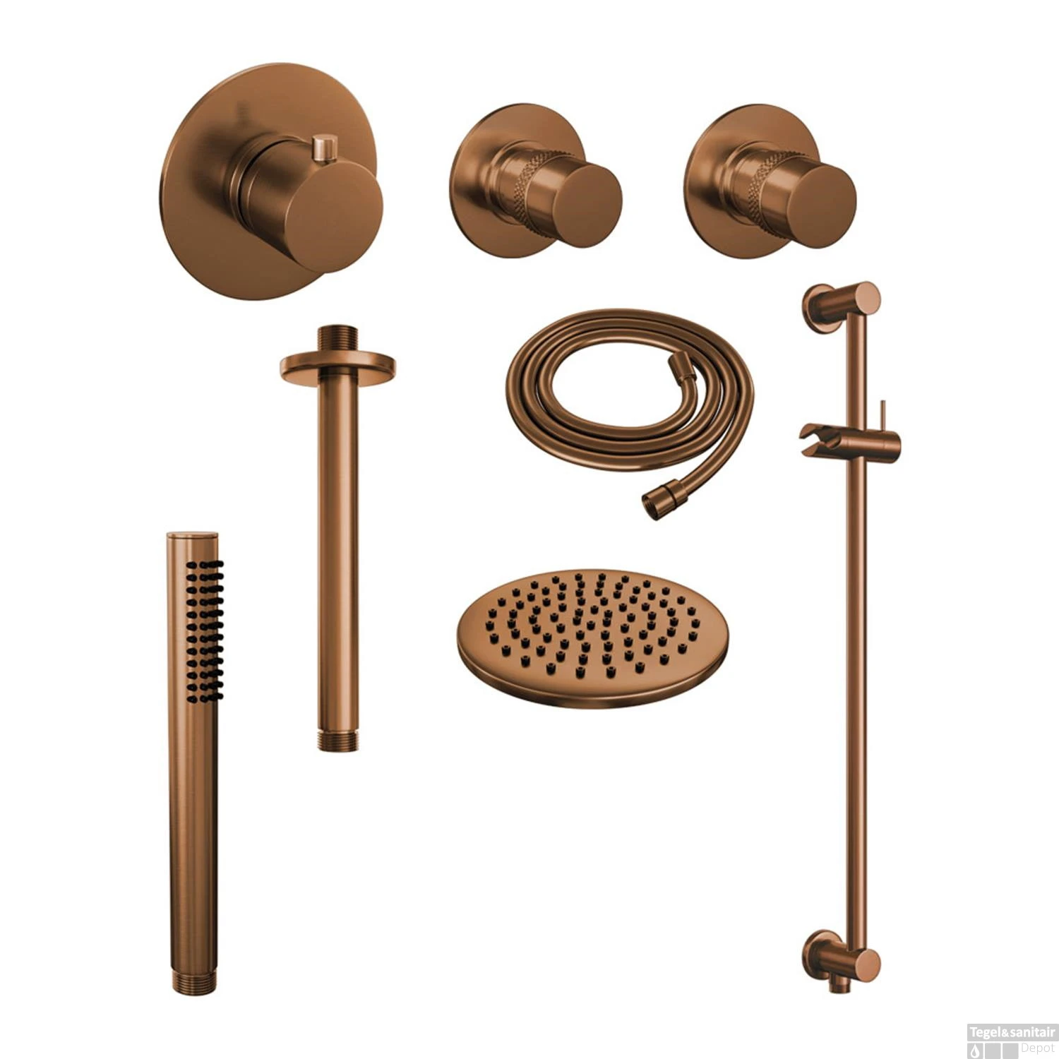 Thermostatisch Inbouwdoucheset Brauer Copper 20cm Hoofddouche Plafondarm Staafhanddouche Op Glijstang Koper - Afbeelding 2