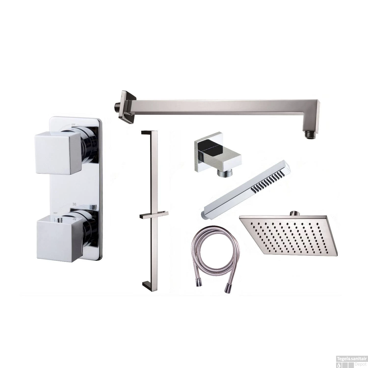 Thermostatische Inbouw Regendouche Set Wiesbaden Type 22 Wandarm Hoofddouche 20 Cm Vierkant Glijstang - Afbeelding 13