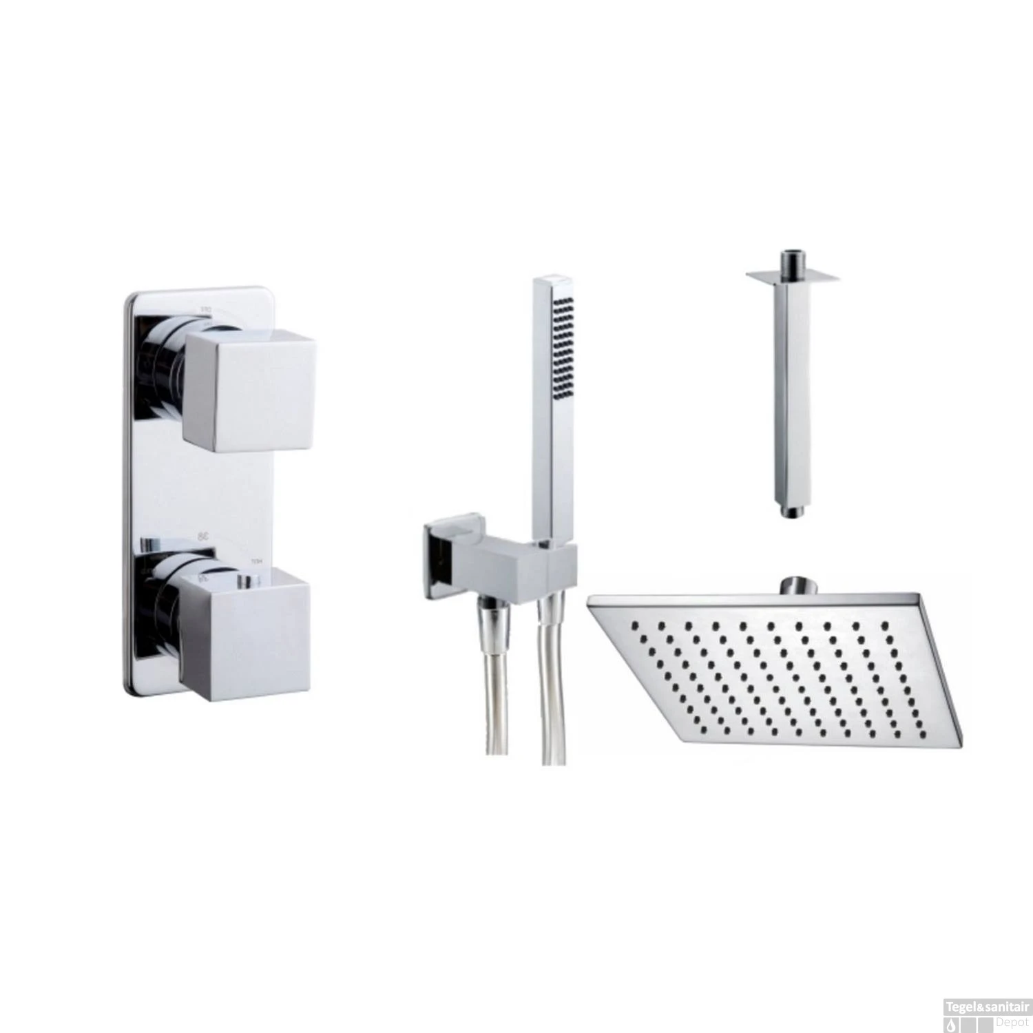 Thermostatische Inbouw Regendouche Set Wiesbaden Type 7 Plafondarm 30 Cm Vierkant - Afbeelding 13