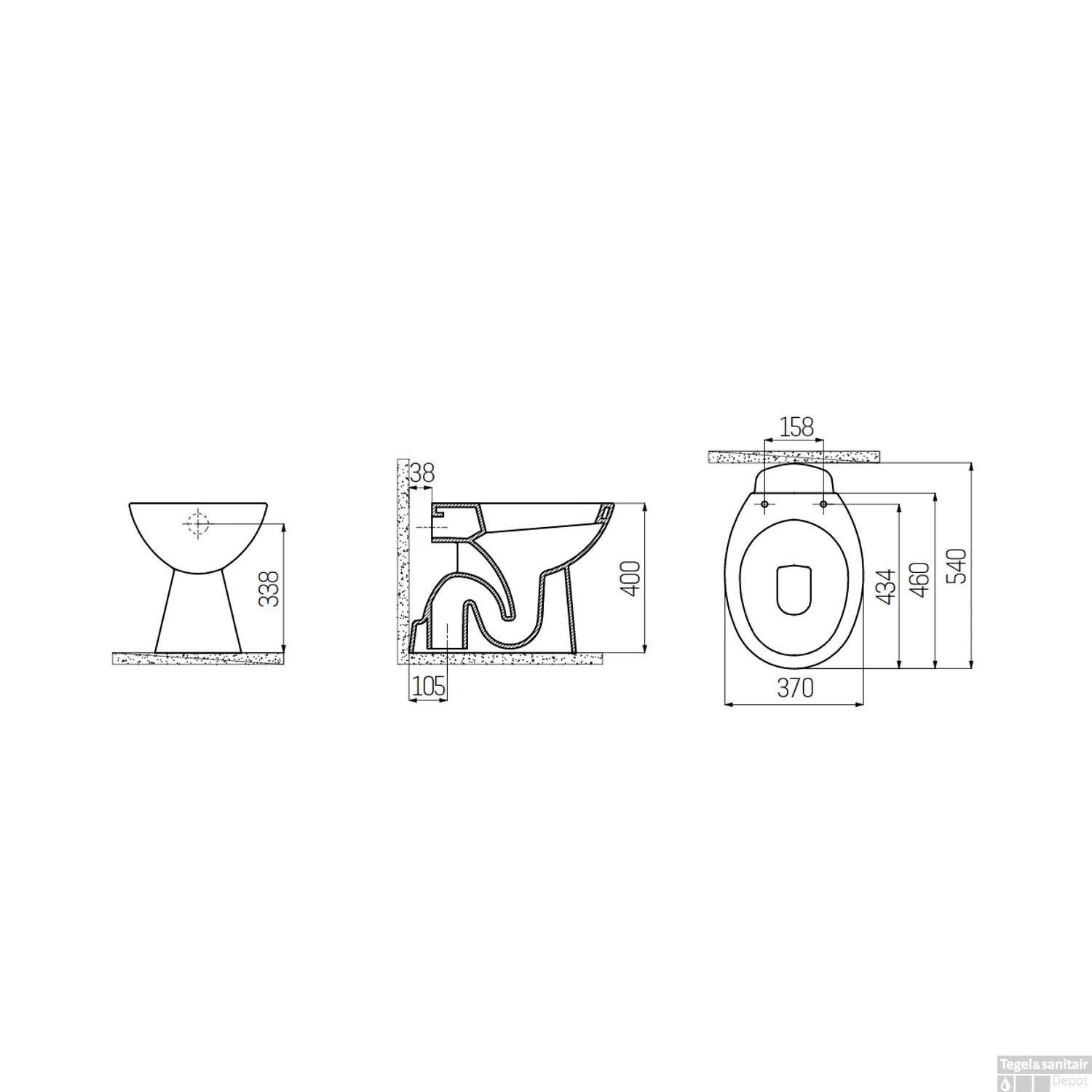 Toiletpot Staand Boss & Wessing Caro Onder Aansluiting Wit 2 Toiletpot Staand Boss & Wessing Caro Onder Aansluiting Wit - Afbeelding 2