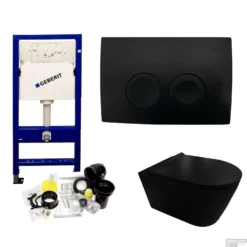 Geberit UP100 Toiletset Compleet | Inbouwreservoir | Rimless Civita Mat Zwart Met Drukplaat -Baden Luxe Verkoop toiletset geberit up100 set44 bws shop