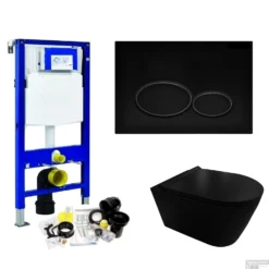 Geberit UP320 Toiletset Compleet | Inbouwreservoir | Civita Black Randloos Mat Zwart | Set 44 Met Drukplaat -Baden Luxe Verkoop toiletset geberit up320 set44 milo shop 2