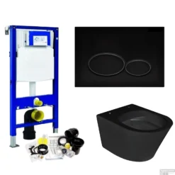 Geberit UP320 Toiletset Set45 Wiesbaden Vesta Rimless Mat Zwart Met Matzwarte Drukplaat -Baden Luxe Verkoop toiletset geberit up320 set45 milo shop