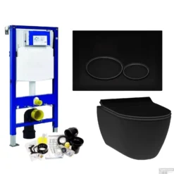 Geberit UP320 Toiletset Set13 Idevit Alfa Matzwart Randloos Met Matzwarte Drukplaat -Baden Luxe Verkoop toiletsets geberit up320 set13 milo shop 2
