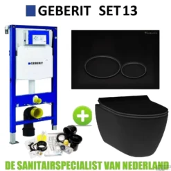 Geberit UP320 Toiletset Set13 Idevit Alfa Matzwart Randloos Met Matzwarte Drukplaat
