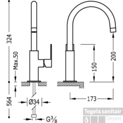 Wastafelmengkraan Loft Tres 20020505 20cm Chroom