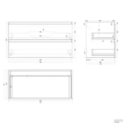 Badkamermeubelset Gliss Design Hera Mat Zwart 200cm 4 Laden Licht Grijs Eiken (Keuze Wastafel) -Baden Luxe Verkoop tt 100cm 1 1 1 2