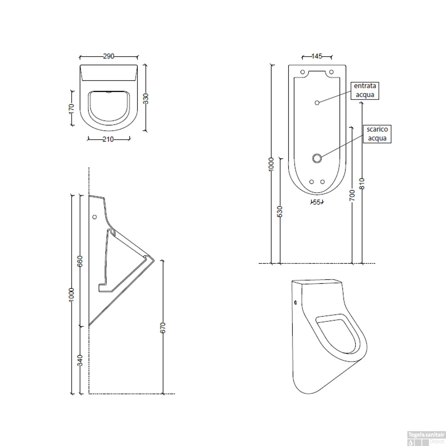 Urinoir Set Salenzi Hung Achterinlaat Mat Zwart Met TECE Drukplaat Elektronisch Adaptor 3 Urinoir Set Salenzi Hung Achterinlaat Mat Zwart Met TECE Drukplaat Elektronisch Adaptor - Afbeelding 3