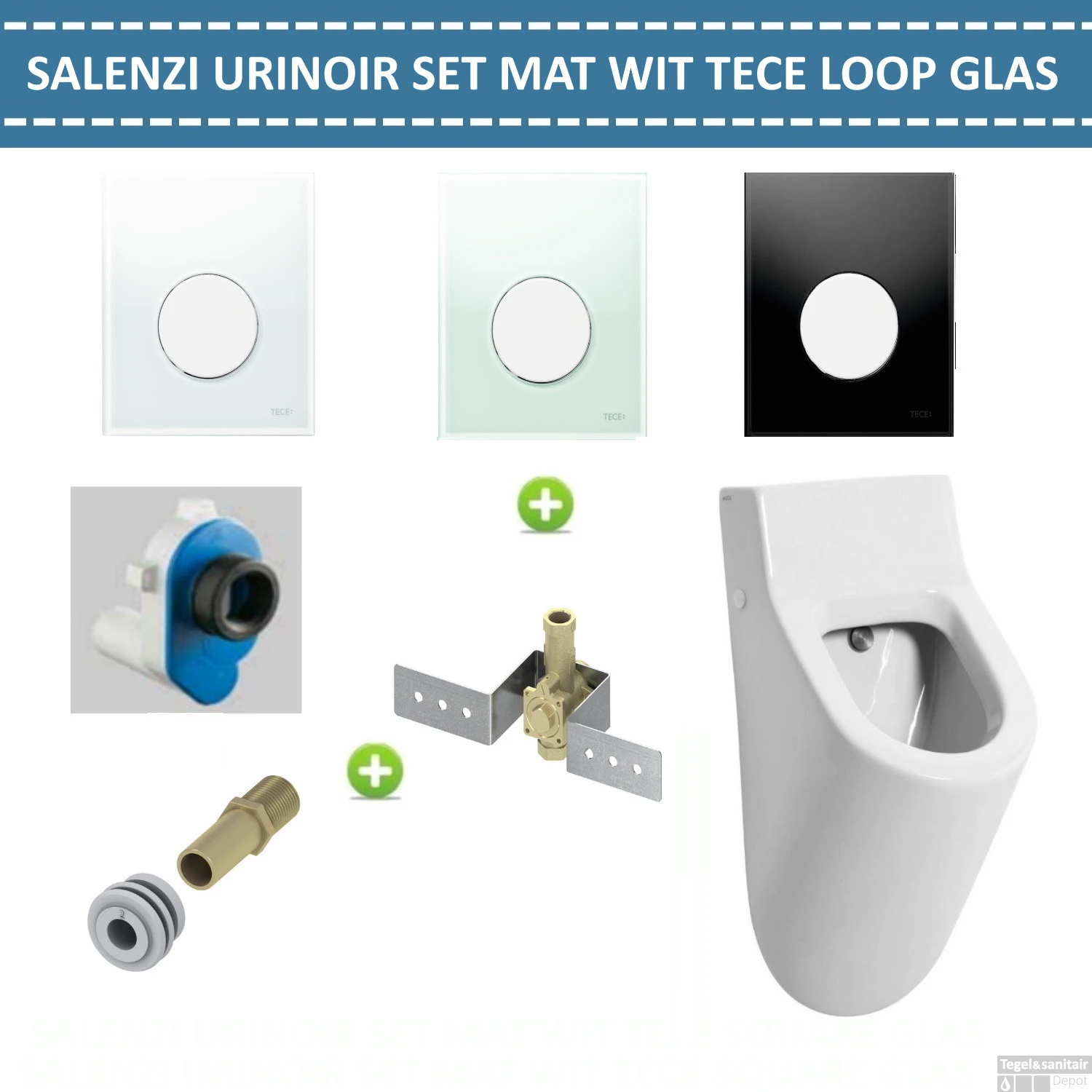 Urinoir Set Salenzi Hung Achterinlaat Mat Wit Met TECE Loop Drukplaat Glas 1 Urinoir Set Salenzi Hung Achterinlaat Mat Wit Met TECE Loop Drukplaat Glas