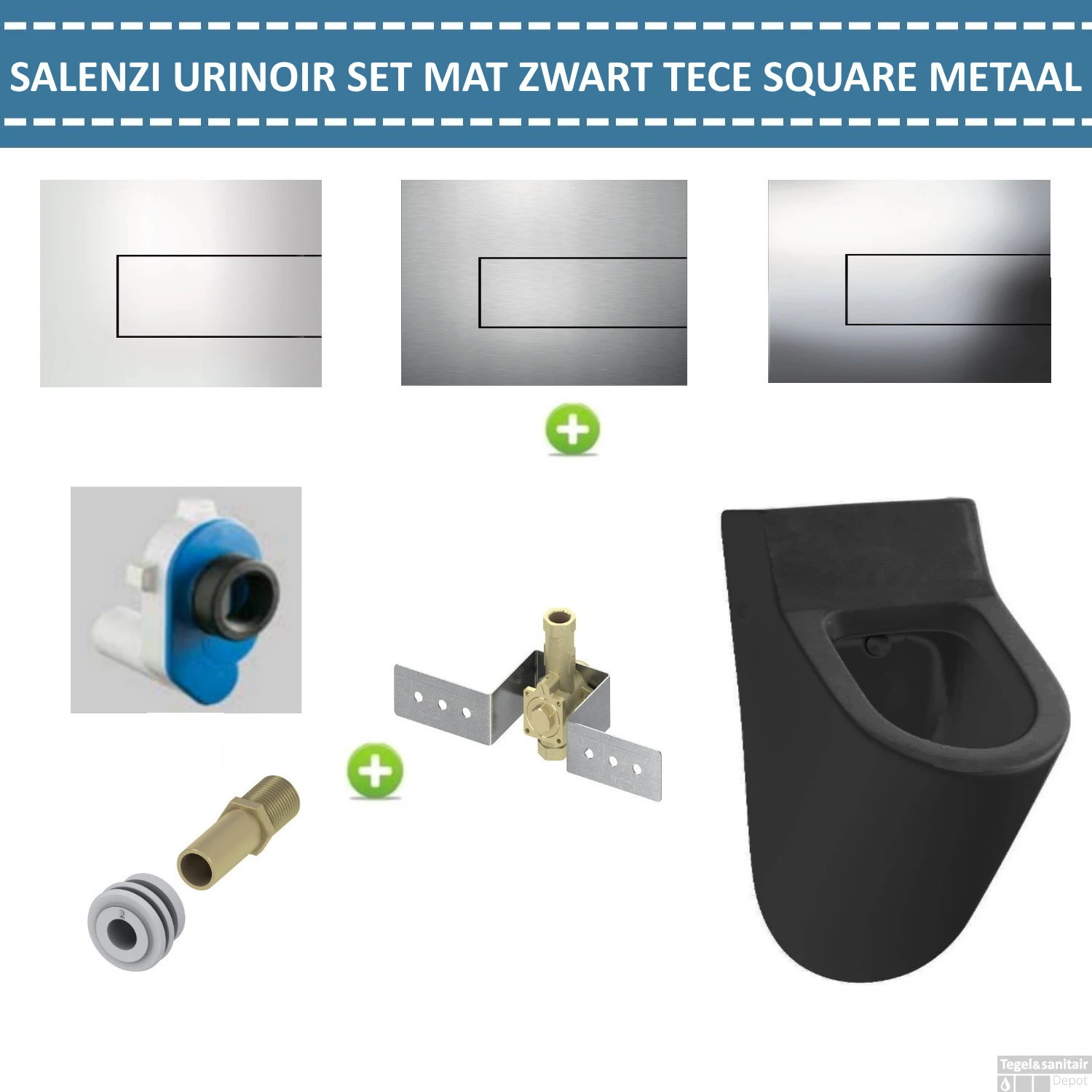 Urinoir Set Salenzi Hung Achterinlaat Mat Zwart Met TECE Square Drukplaat Metaal 1 Urinoir Set Salenzi Hung Achterinlaat Mat Zwart Met TECE Square Drukplaat Metaal