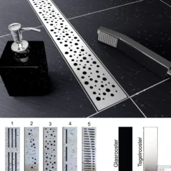 RVS Douchegoot Muurflens Met Uitneembaar Sifon 60x7cm 6,7cm Diep STANDAARD ROOSTER -Baden Luxe Verkoop verschillende designs 7