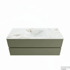 MONDIAZ VICA-DLUX 120cm Badmeubel Onderkast Army 2 Lades. Inbouw Wastafel CLOUD Midden Zonder Kraangat, Kleur Frappe.