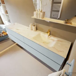 MONDIAZ VICA-DLUX 200cm Badmeubel Onderkast Clay 4 Lades. Inbouw Wastafel CLOUD Rechts 1 Kraangat, Kleur Frappe, En Spiegel Model SPOT -Baden Luxe Verkoop vica dluxe inbouw cloud frappe clay side1 0066 13132514376032