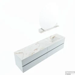 MONDIAZ VICA-DLUX 200cm Badmeubel Onderkast Clay 4 Lades. Inbouw Wastafel CLOUD Rechts 1 Kraangat, Kleur Frappe, En Spiegel Model SPOT -Baden Luxe Verkoop vica dluxe inbouw cloud frappe clay sp google 2 0066