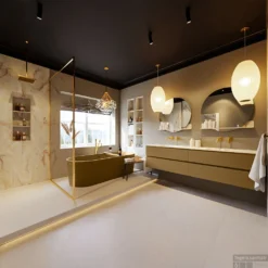 MONDIAZ VICA-DLUX 200cm Badmeubel Onderkast Oro 4 Lades. Inbouw Wastafel CLOUD Dubbel Zonder Kraangat, Kleur Frappe, En Spiegel Model SPOT -Baden Luxe Verkoop vica dluxe inbouw cloud frappe oro totaal 0064 13132514376214