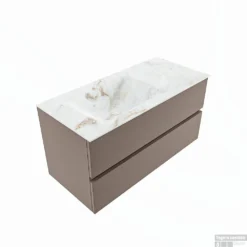 MONDIAZ VICA-DLUX 100cm Badmeubel Onderkast Smoke 2 Lades. Inbouw Wastafel CLOUD Links 1 Kraangat, Kleur Frappe, En Spiegel Model SPOT