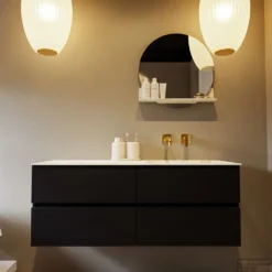 MONDIAZ VICA-DLUX 130cm Badmeubel Onderkast Urban 4 Lades. Inbouw Wastafel CLOUD Rechts Zonder Kraangat, Kleur Frappe. -Baden Luxe Verkoop vica dluxe inbouw cloud frappe urban front2 0051