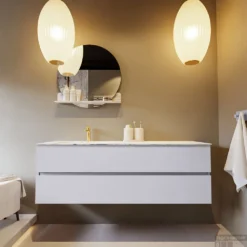 MONDIAZ VICA-DLUX 150cm Badmeubel Onderkast Cale 2 Lades. Inbouw Wastafel CLOUD Links 1 Kraangat, Kleur Glace. -Baden Luxe Verkoop vica dluxe inbouw cloud glace cale front2 0041