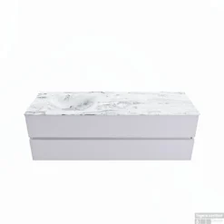 MONDIAZ VICA-DLUX 150cm Badmeubel Onderkast Cale 2 Lades. Inbouw Wastafel CLOUD Links 1 Kraangat, Kleur Glace.