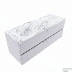 MONDIAZ VICA-DLUX 130cm Badmeubel Onderkast Cale 4 Lades. Inbouw Wastafel CLOUD Links Zonder Kraangat, Kleur Glace, En Spiegel Model SPOT